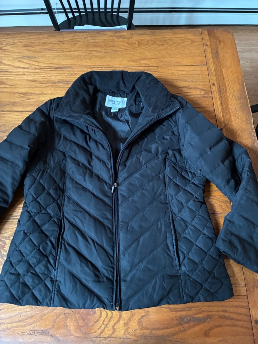 Nine West Black Quilted Chevron Puffer Jacket